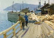 Baikal Lake boat station. At the moorage Anatoli Ilych Vasiliev